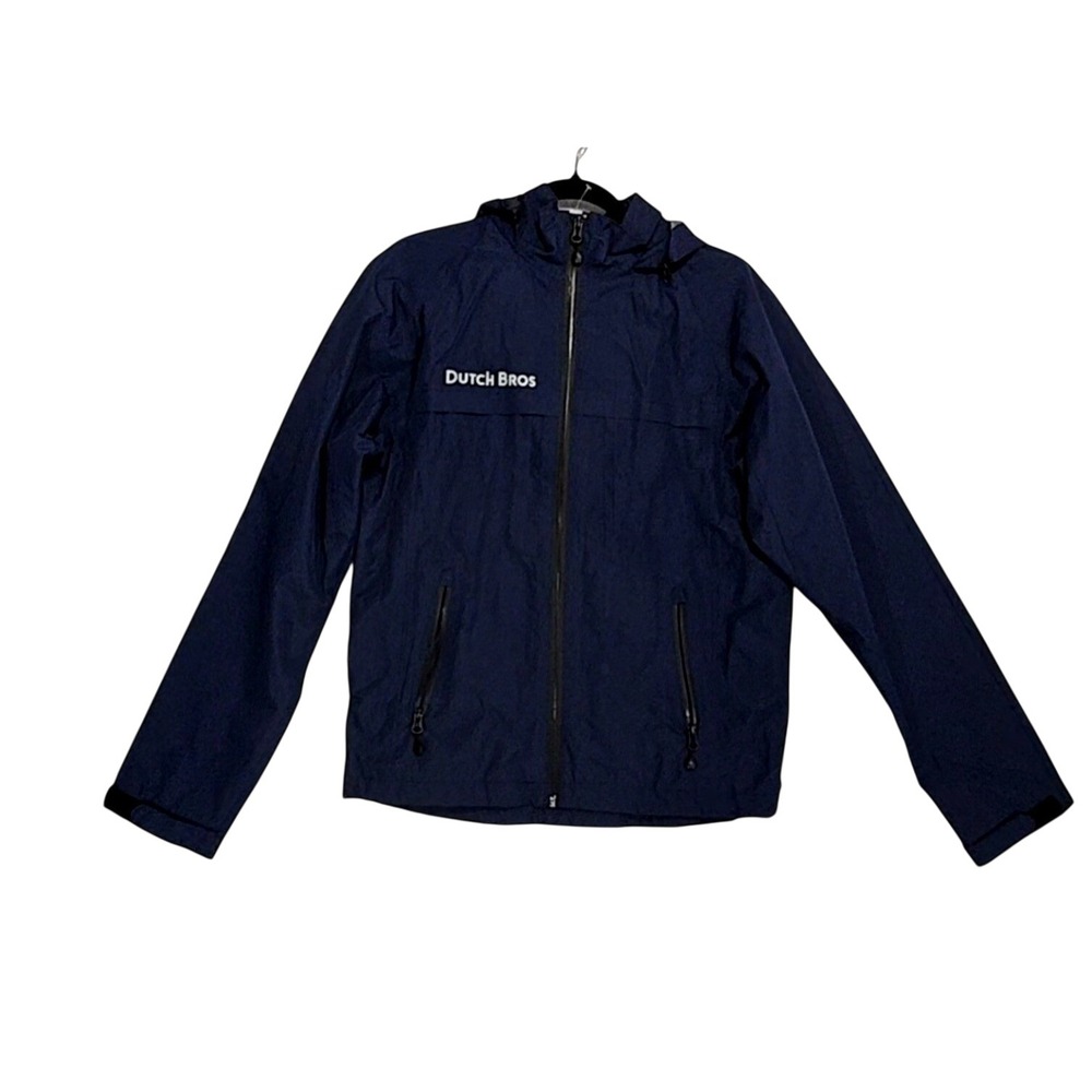 Dutch Brothers Jacket Mens XL NEW Raincoat Rain Windbreaker Logo Navy Blue Coat